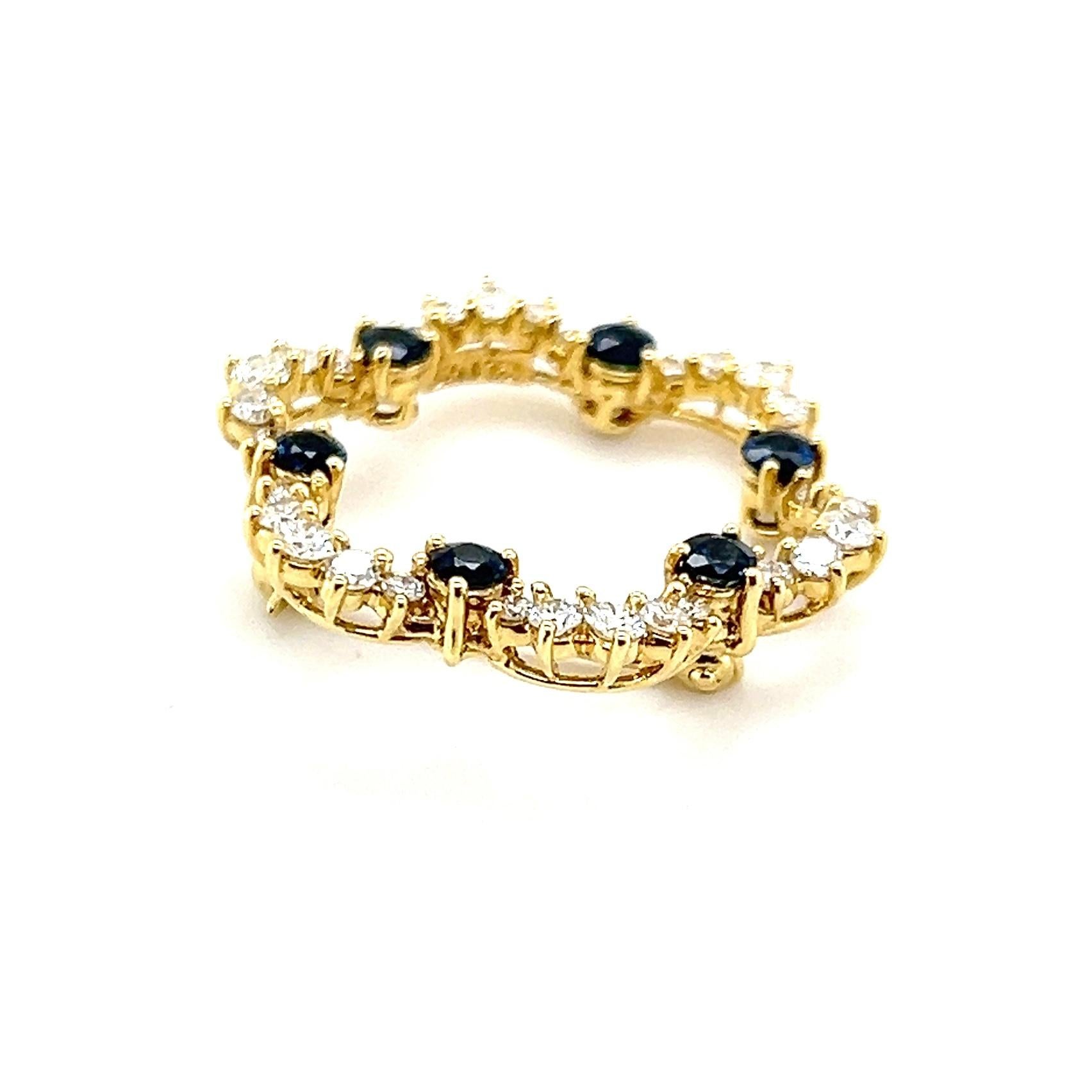 Spilla in oro giallo 18 carati con diamante 1,00 TCW e zaffiro blu scuro In condizioni buone in vendita a Towson, MD