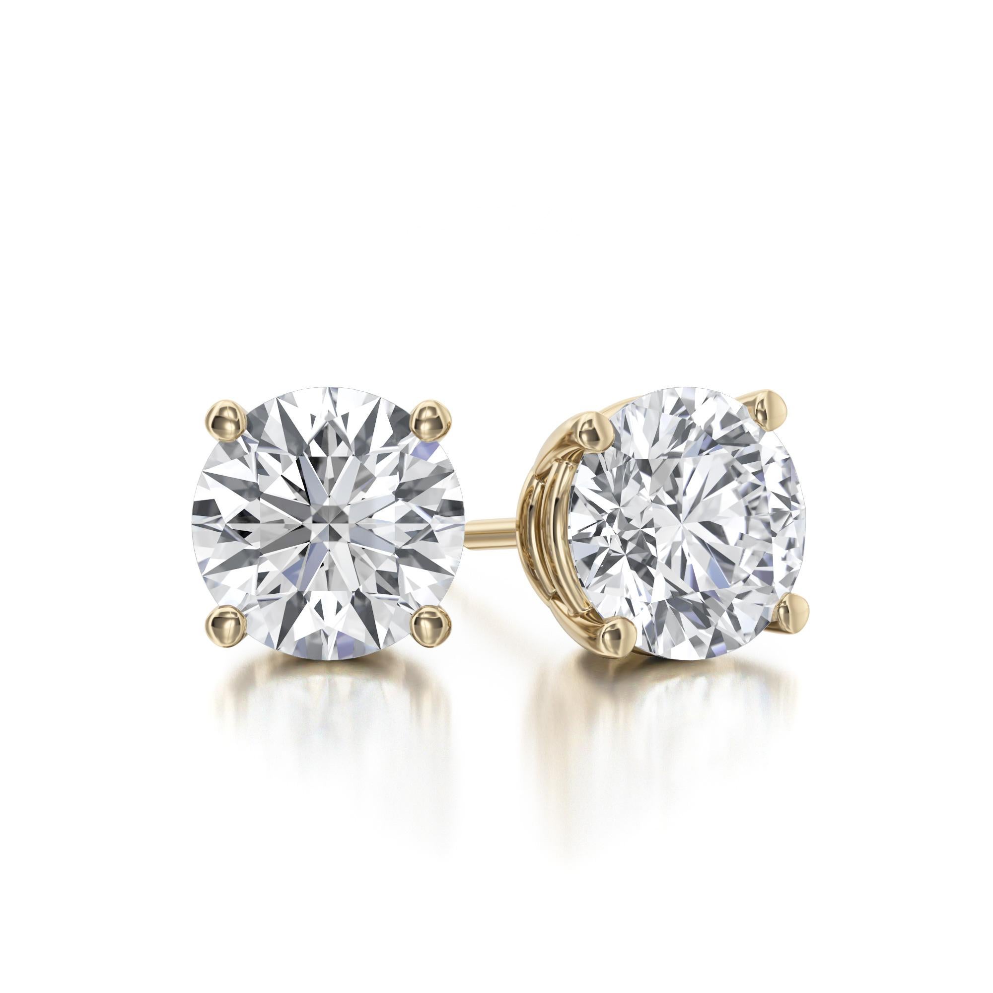 Classic Four Prong Diamond Stud Earrings, featuring:
✧ 2 lab-grown diamonds G-H color VS1-VS2 weighing 1.00 carat+
✧ Measurements: 5.00mm*5.00mm
✧ Available in 14K Yellow Gold
✧ Push back friction closure
✧ Free appraisal included with your