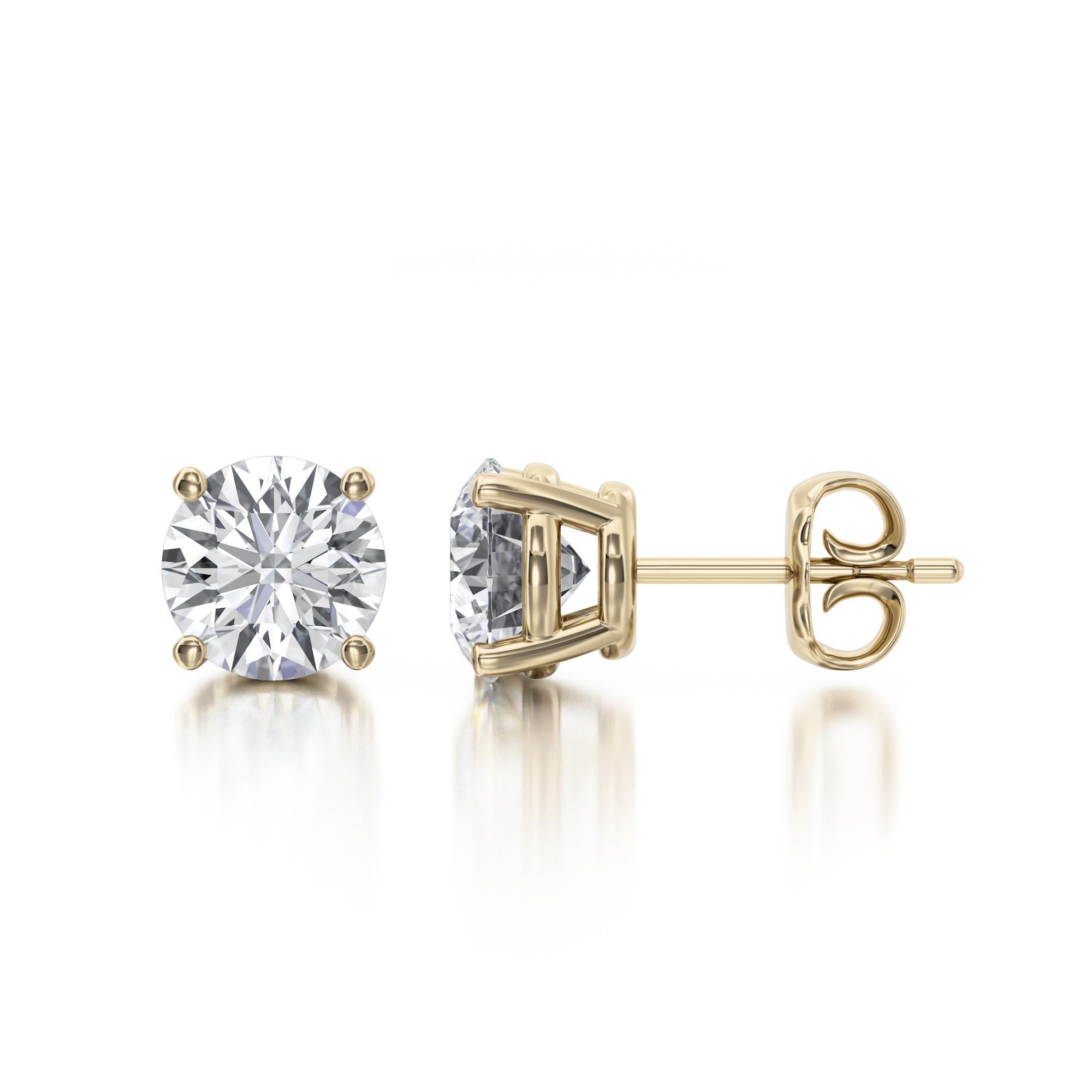 Contemporary 1.00 TCW Four Prong Diamond Stud Earrings 14K Yellow Gold