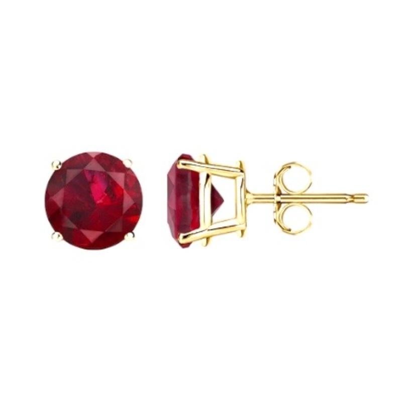 Round Cut 1.00 to 1.05 Carat Classic Gemstone Ruby Stud Earrings - 14K Yellow Gold For Sale