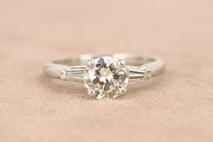 1.00 Total Carat Round & Tapered Baguette Diamond 3-Stone Plat Engagement Ring
