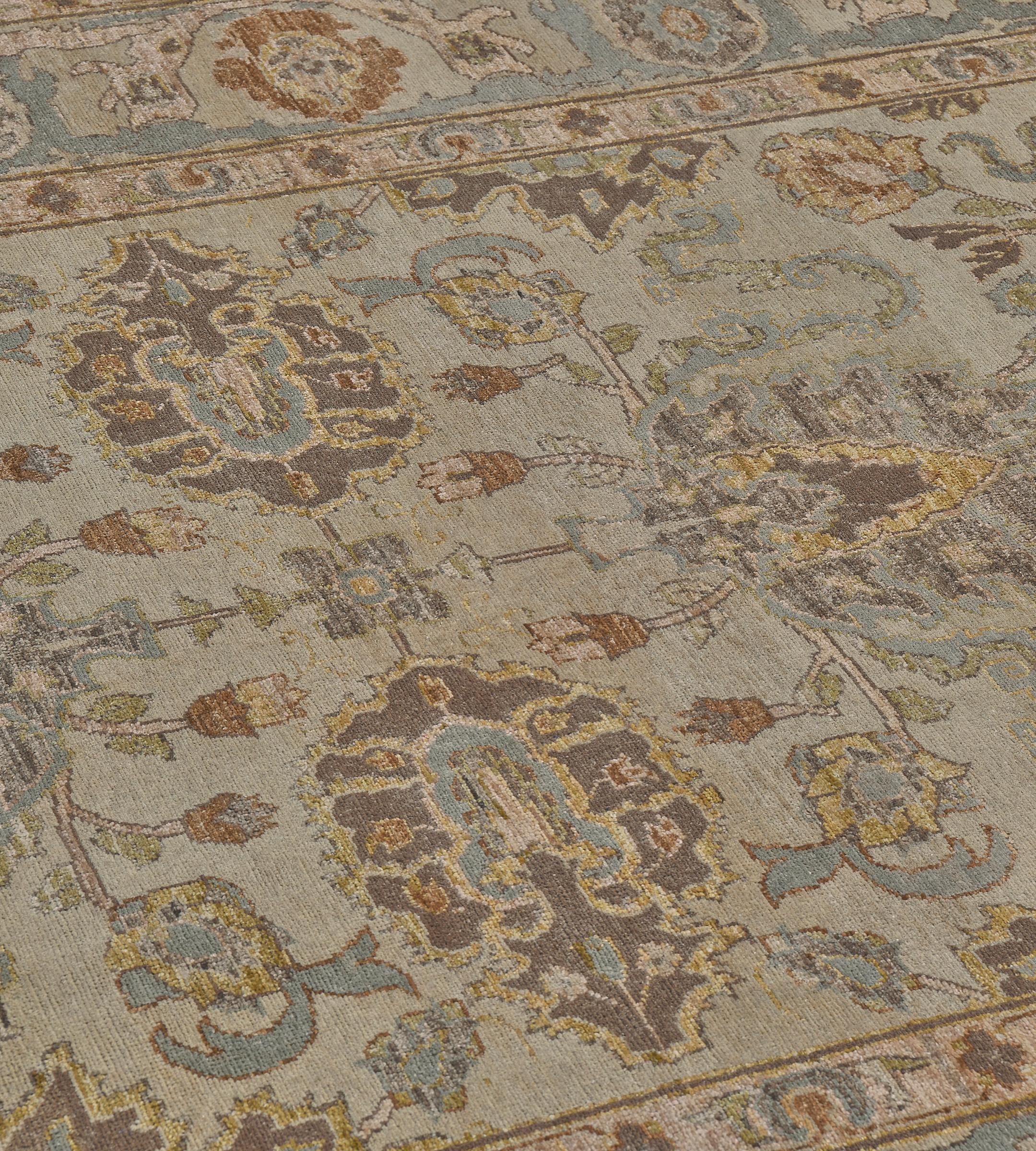 100% Wool Hand-Knotted Contemporary Agra-Inspired Rug For Sale 1