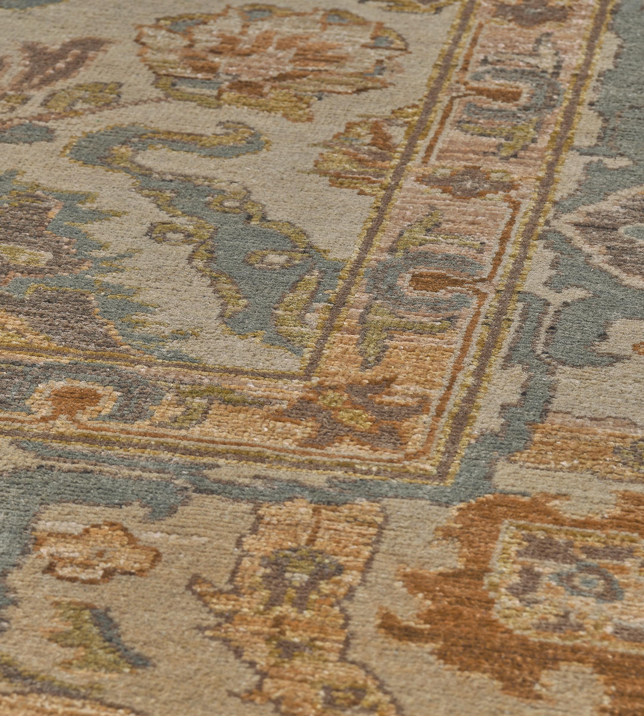 100% Wool Hand-Knotted Contemporary Agra-Inspired Rug For Sale 3