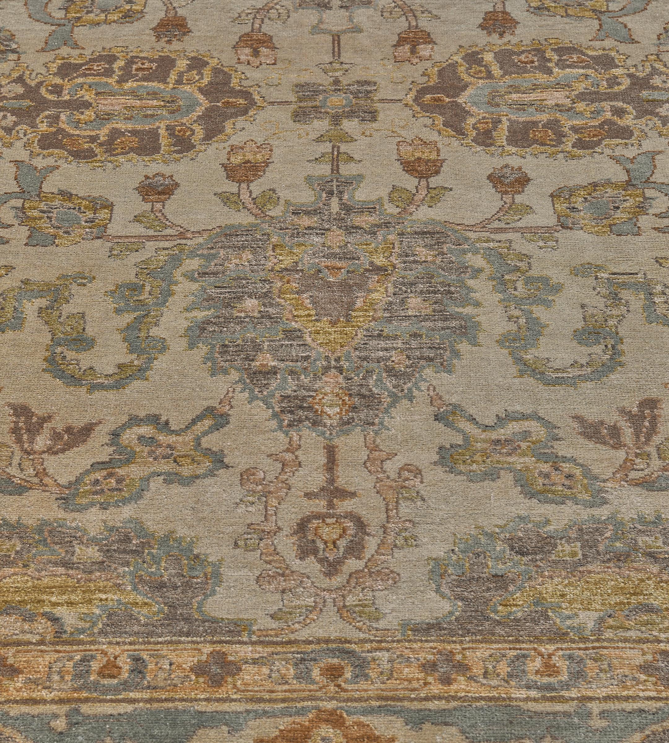 100% Wool Hand-Knotted Contemporary Agra-Inspired Rug For Sale 4