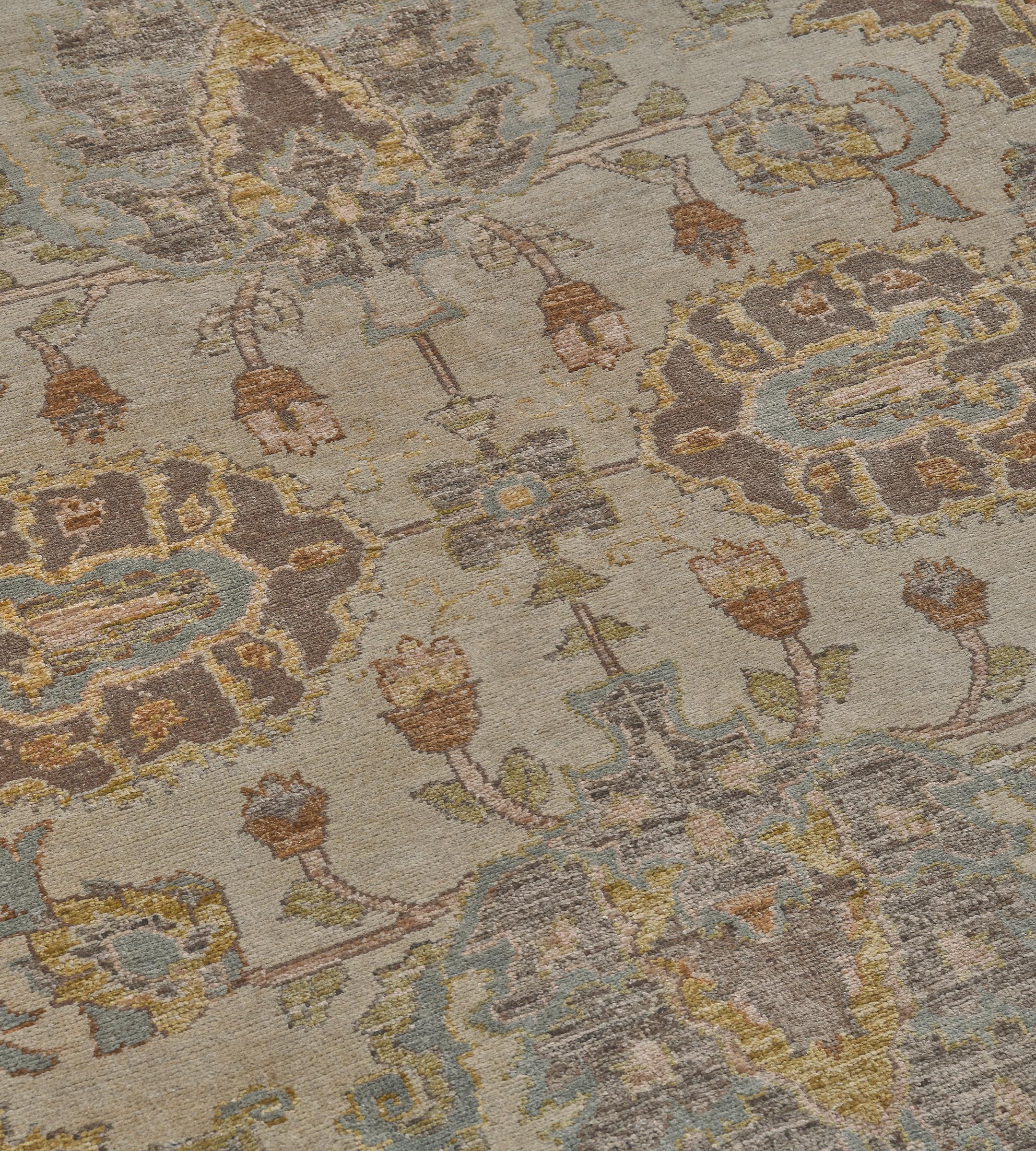 One of the finest quality Agra rugs from Pakistan. This rug features a masterful color combination and a breathtakingly decorative design. 100% natural wool pile and organic dyes. Brand new.
