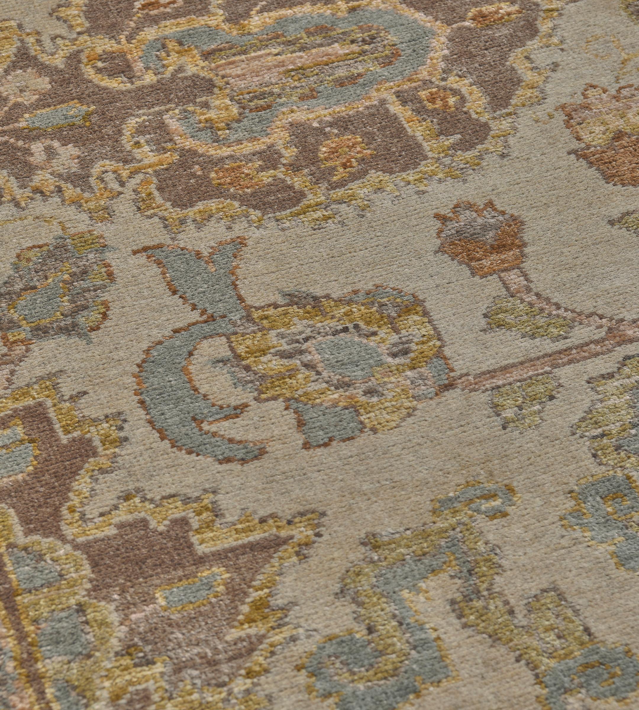 Pakistani 100% Wool Hand-Knotted Contemporary Agra-Inspired Rug For Sale
