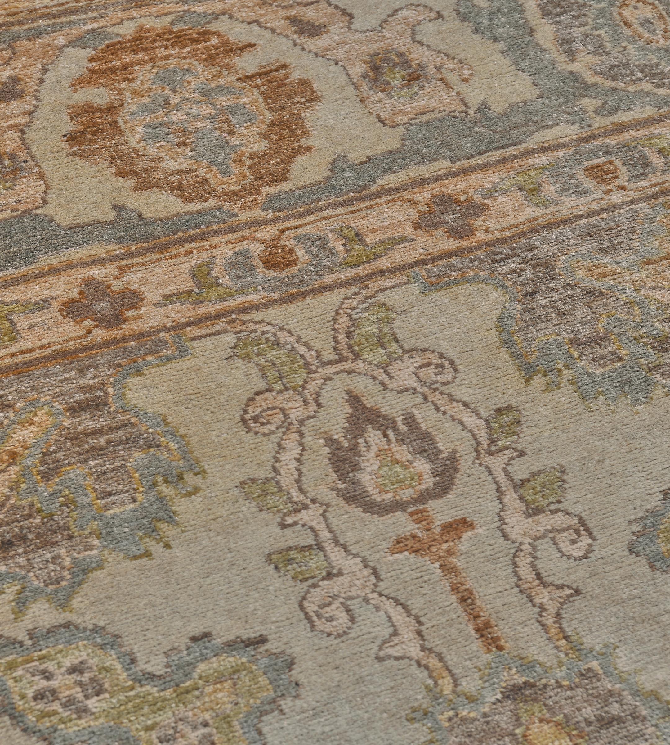 Hand-Woven 100% Wool Hand-Knotted Contemporary Agra-Inspired Rug For Sale