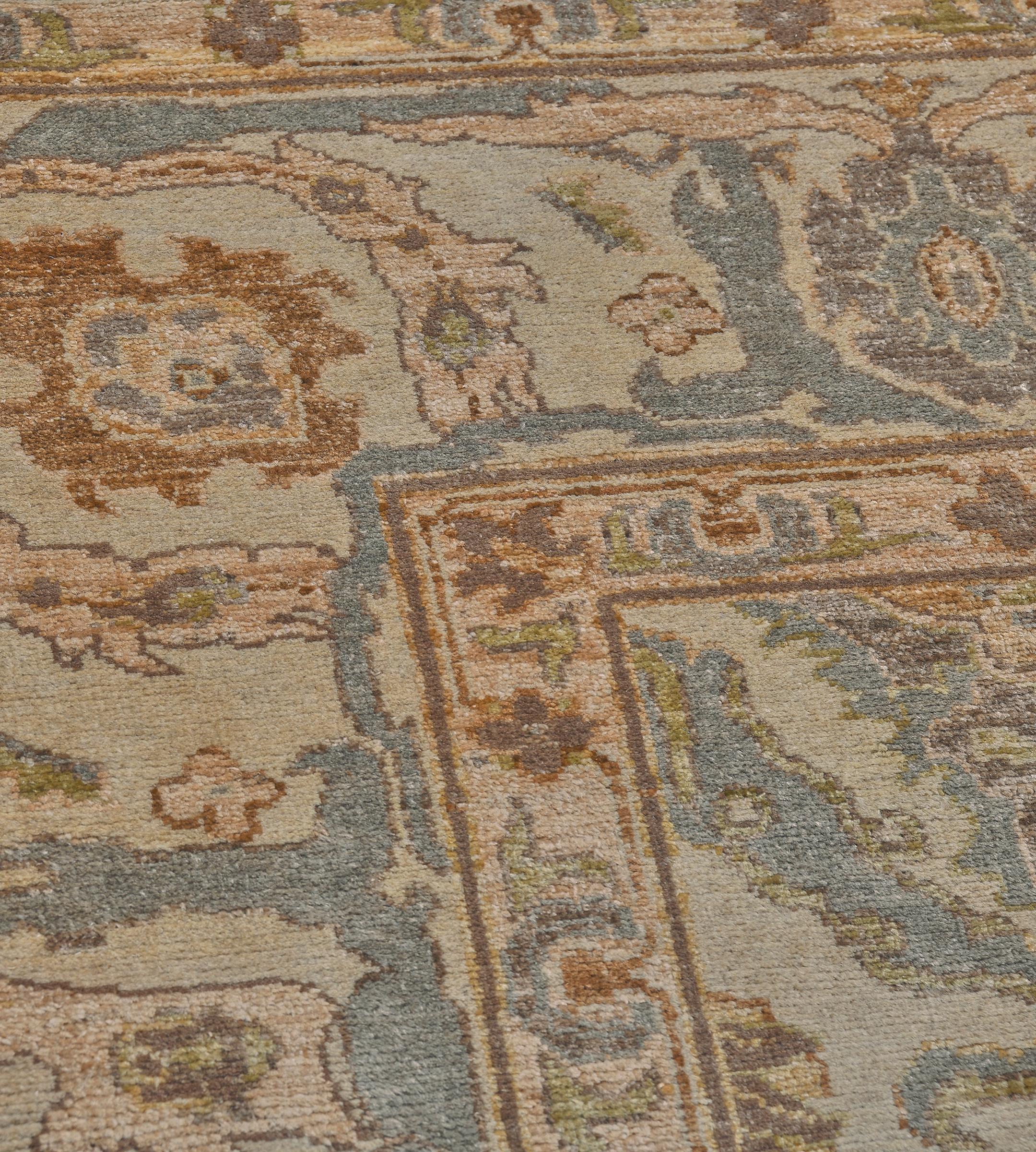 100% Wool Hand-Knotted Contemporary Agra-Inspired Rug In New Condition For Sale In West Hollywood, CA