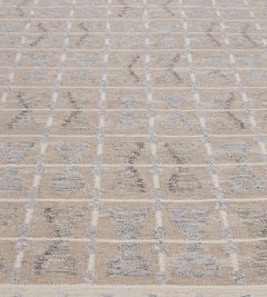 100% Wool Hand-Woven Geometric Beige Swedish-Inspired Flatweave Rug