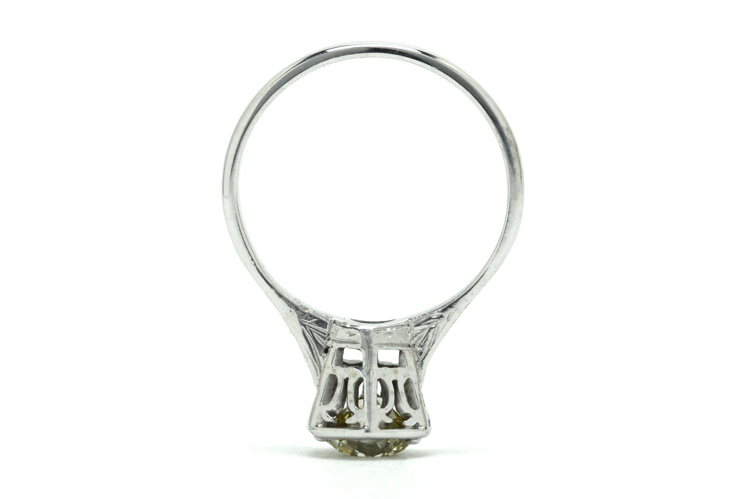 Art Deco Antique Solitaire 14K White Gold Engagement Ring For Sale