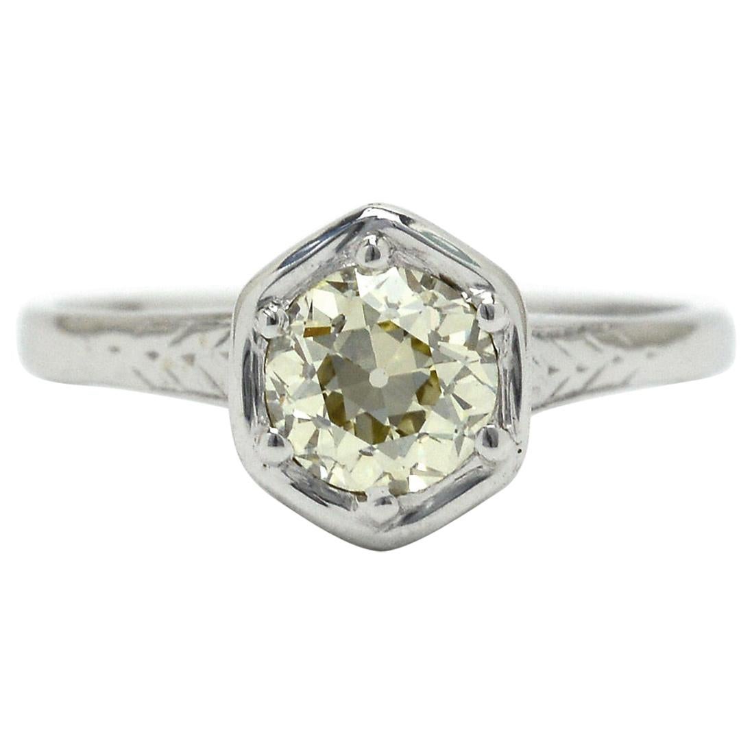 Antique Solitaire 14K White Gold Engagement Ring For Sale