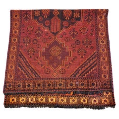 Antique Lori, Geometric Nomadic Persian Rug - Orange / Rust, Navy / Black