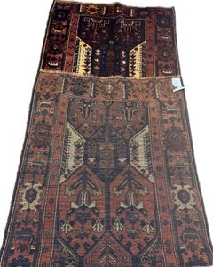 100 Year Old Persian Lori - Rusty Geometric Runner - 4' x1 2'