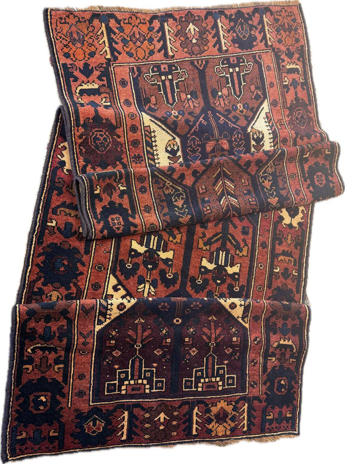 Hand-Knotted 100 Year Old Persian Lori - Rusty Geometric Runner - 4' x1 2' For Sale