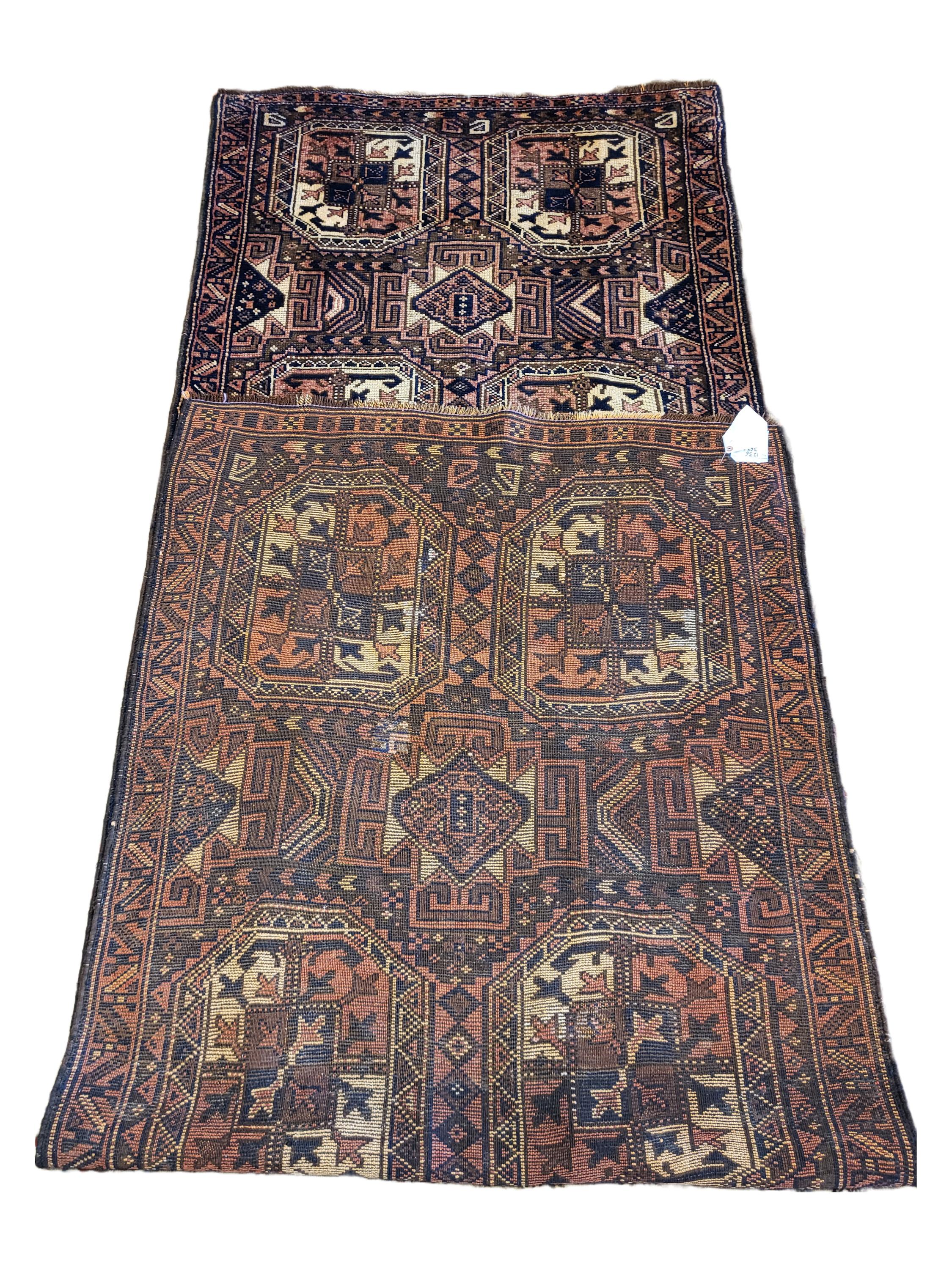 Hand-Knotted 100+ Year Old Persian Lori - Rusty Geometric Runner - 4' x1 2' For Sale