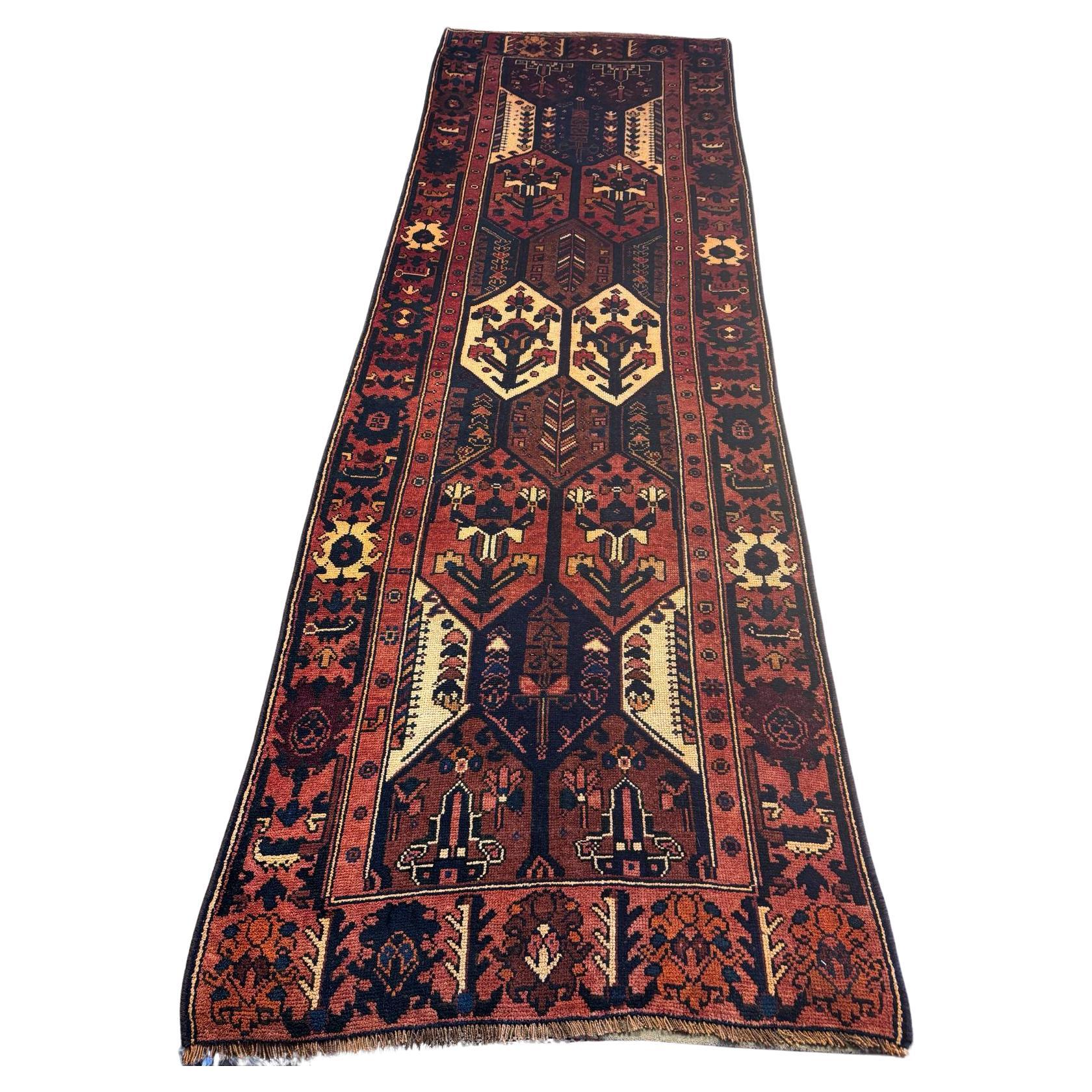 100 Year Old Persian Lori - Rusty Geometric Runner - 4' x1 2' For Sale