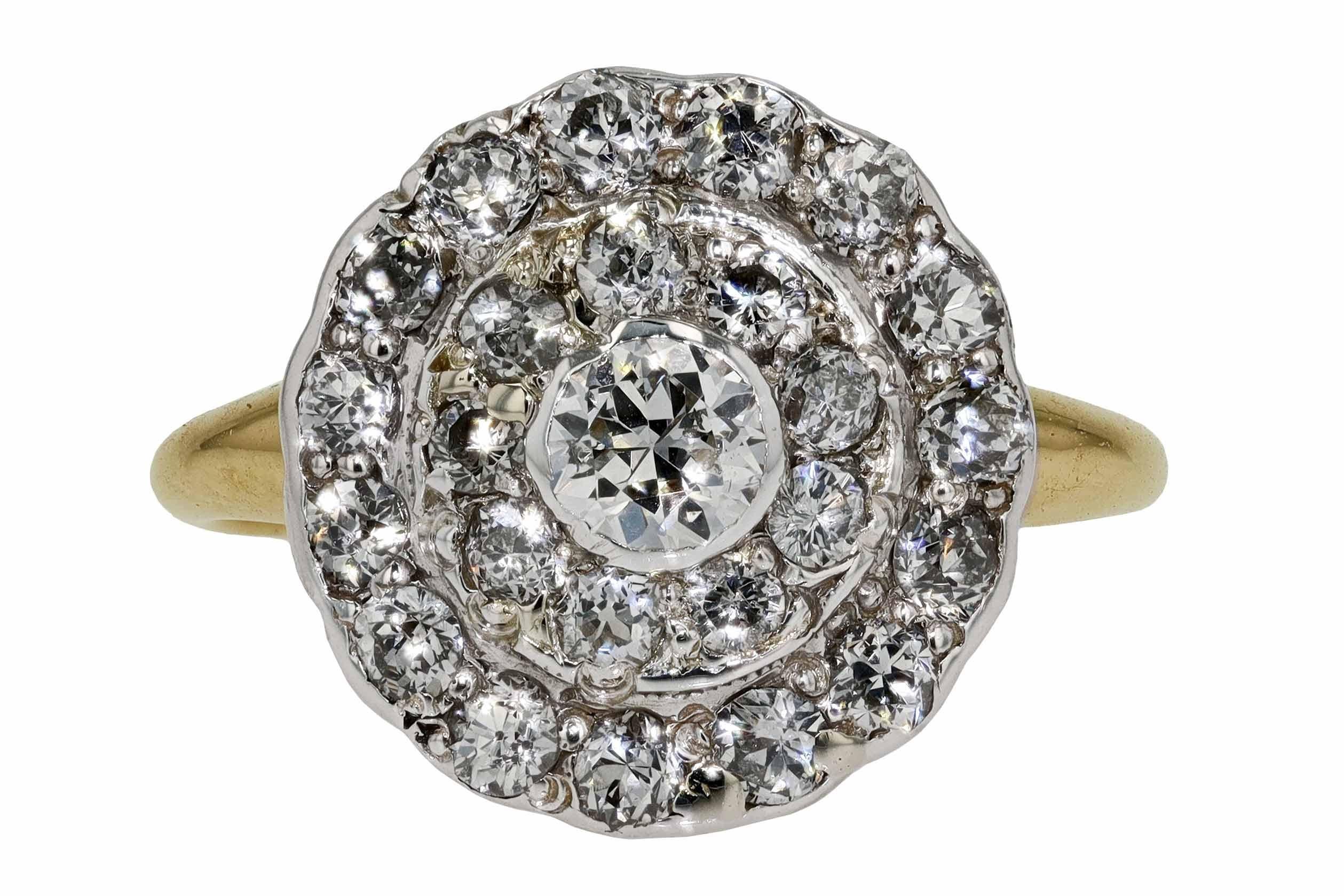 Old European Cut 100 Year Old Victorian Diamond Cluster Engagement Ring For Sale