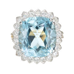 10.00 Carat Aquamarine Diamond Halo Two-Tone Gold Cocktail Ring