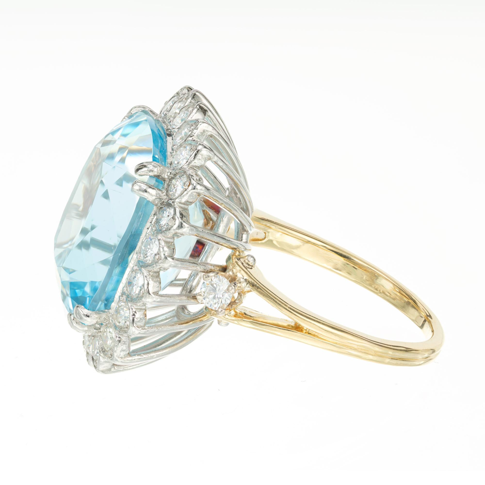 Women's 10.00 Carat Aquamarine Diamond Halo Two-Tone Gold Cocktail Ring For Sale