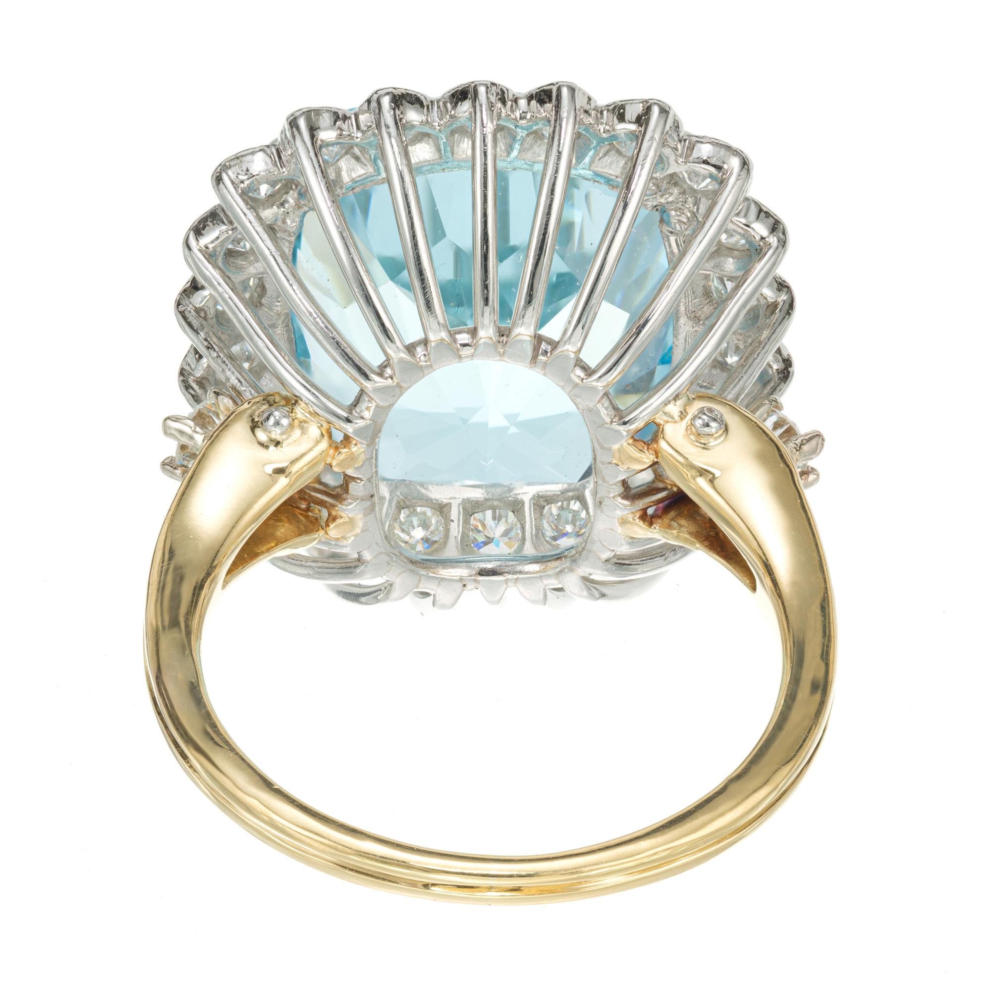 10.00 Carat Aquamarine Diamond Halo Two-Tone Gold Cocktail Ring  For Sale 1