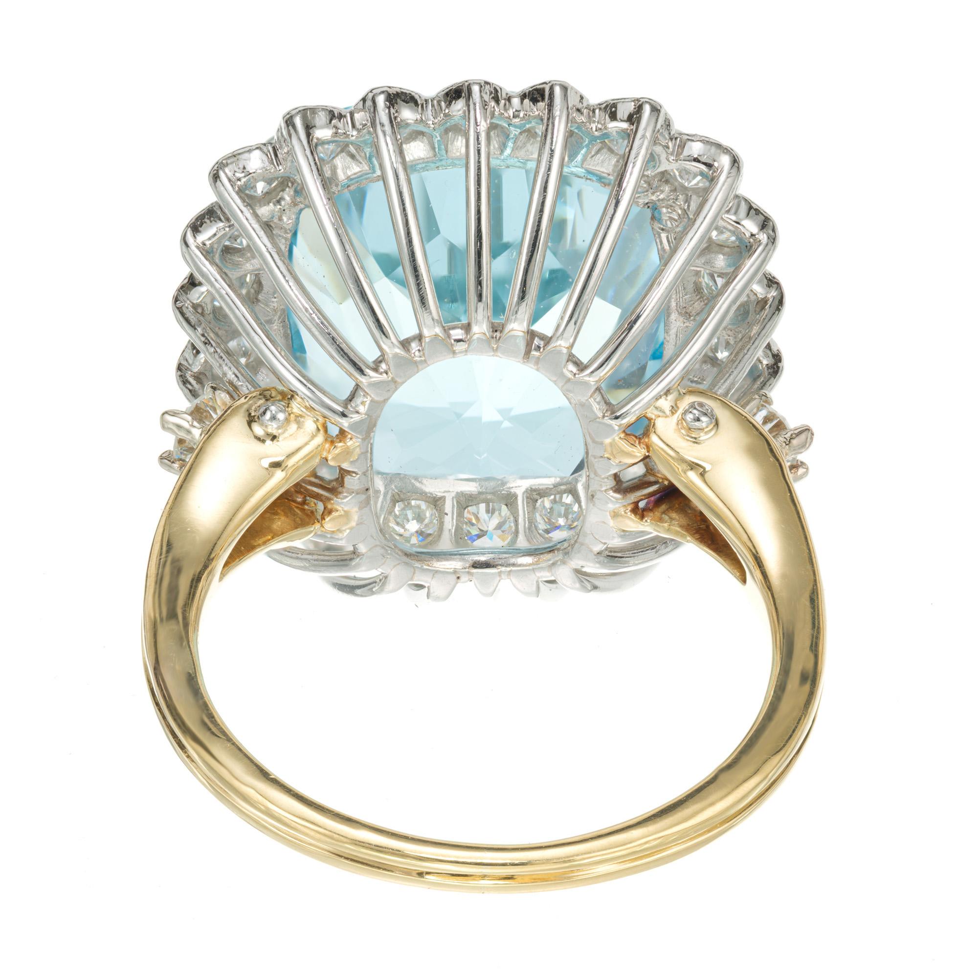 10.00 Carat Aquamarine Diamond Halo Two-Tone Gold Cocktail Ring For Sale 1