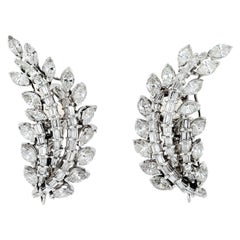 10.00 Karat Art Deco Platin Diamant Blatt Stil Clip-Ohrringe