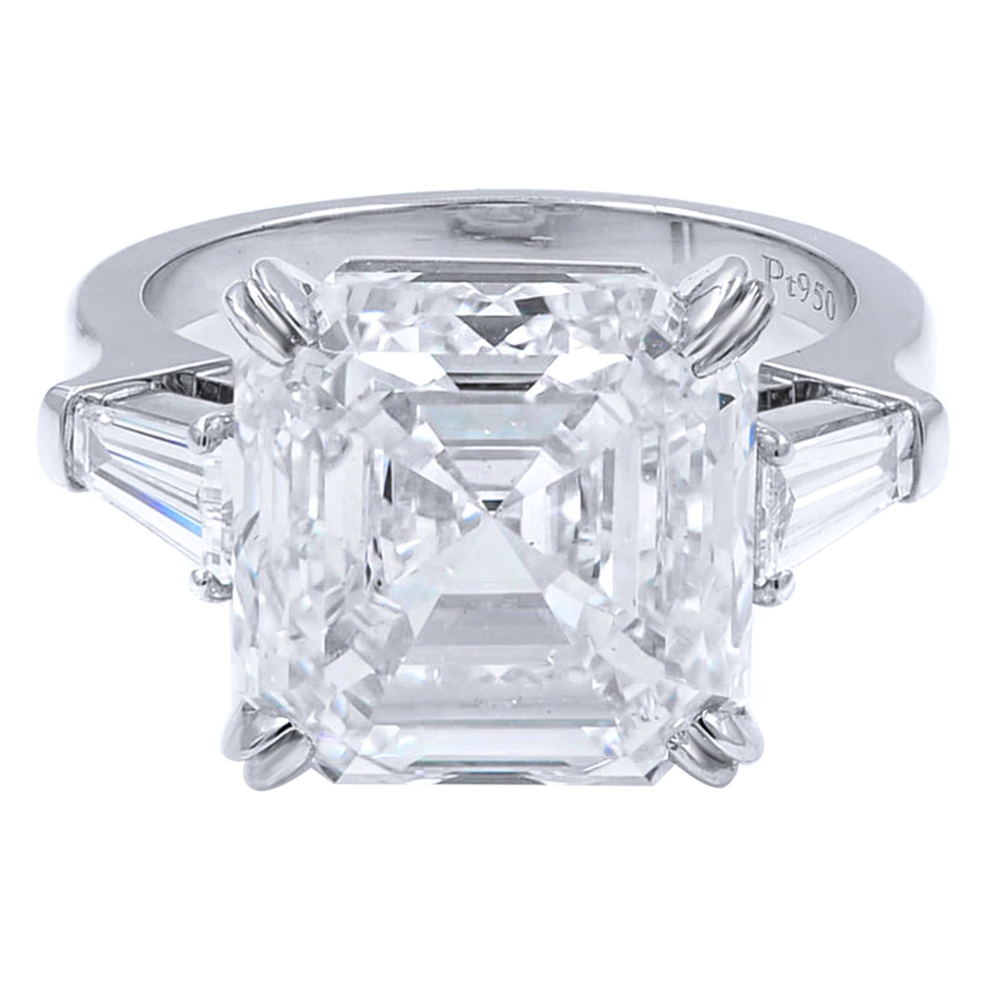 Modern 10.00 Carat Asscher Cut Three-Stone Custom Made Engagement Ring Platinum GIA