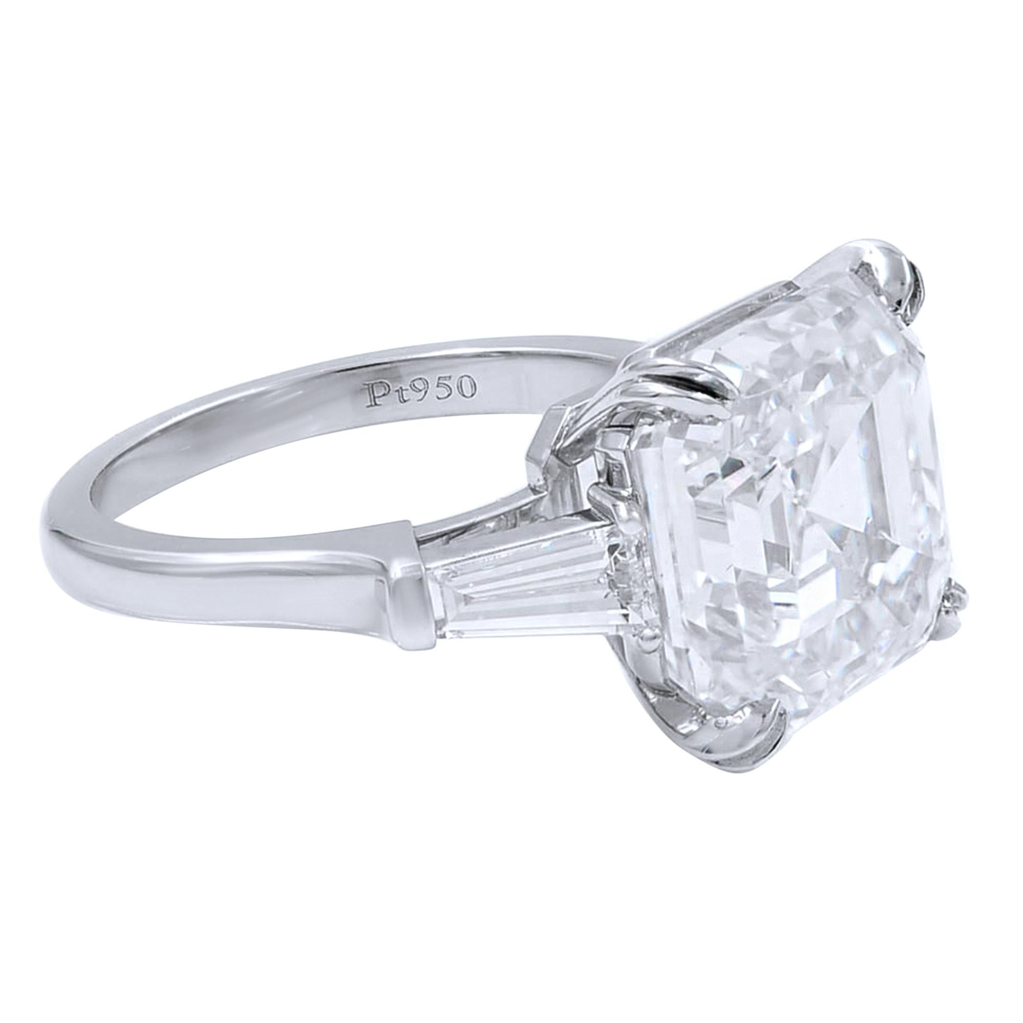 10.00 Carat Asscher Cut Three-Stone Custom Made Engagement Ring Platinum GIA In New Condition In New York, NY