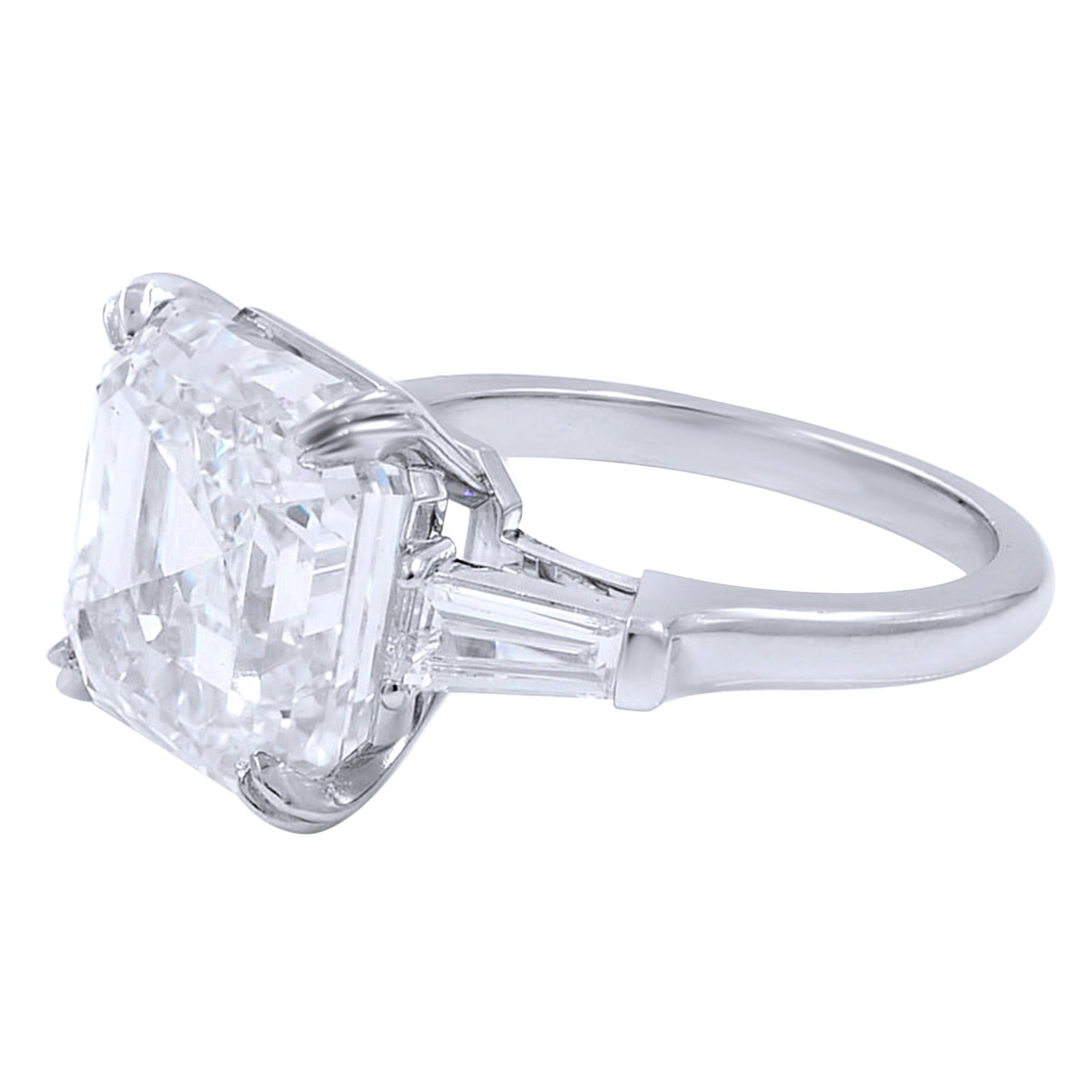Women's 10.00 Carat Asscher Cut Three-Stone Custom Made Engagement Ring Platinum GIA