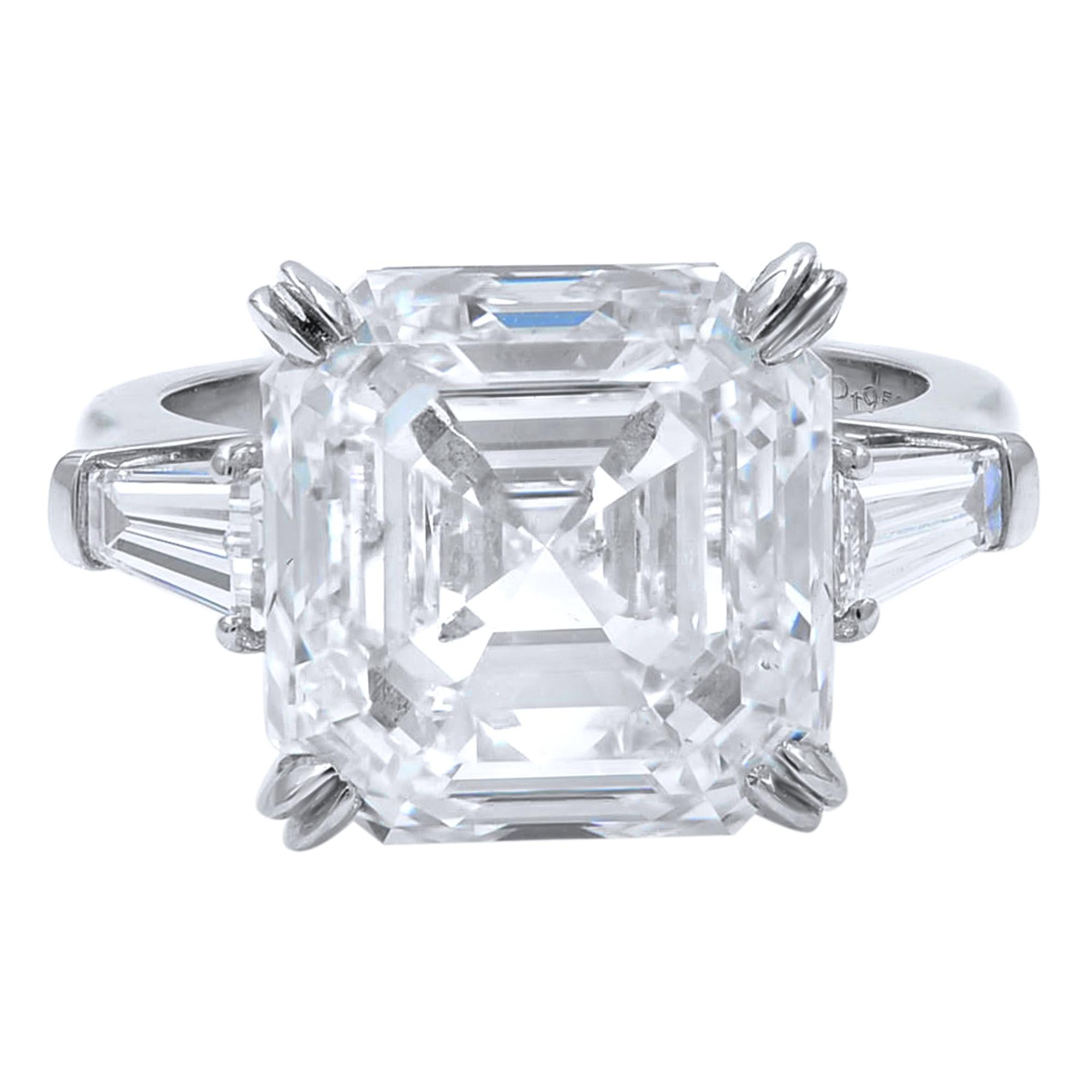 10.00 Carat Asscher Cut Three-Stone Custom Made Engagement Ring Platinum GIA