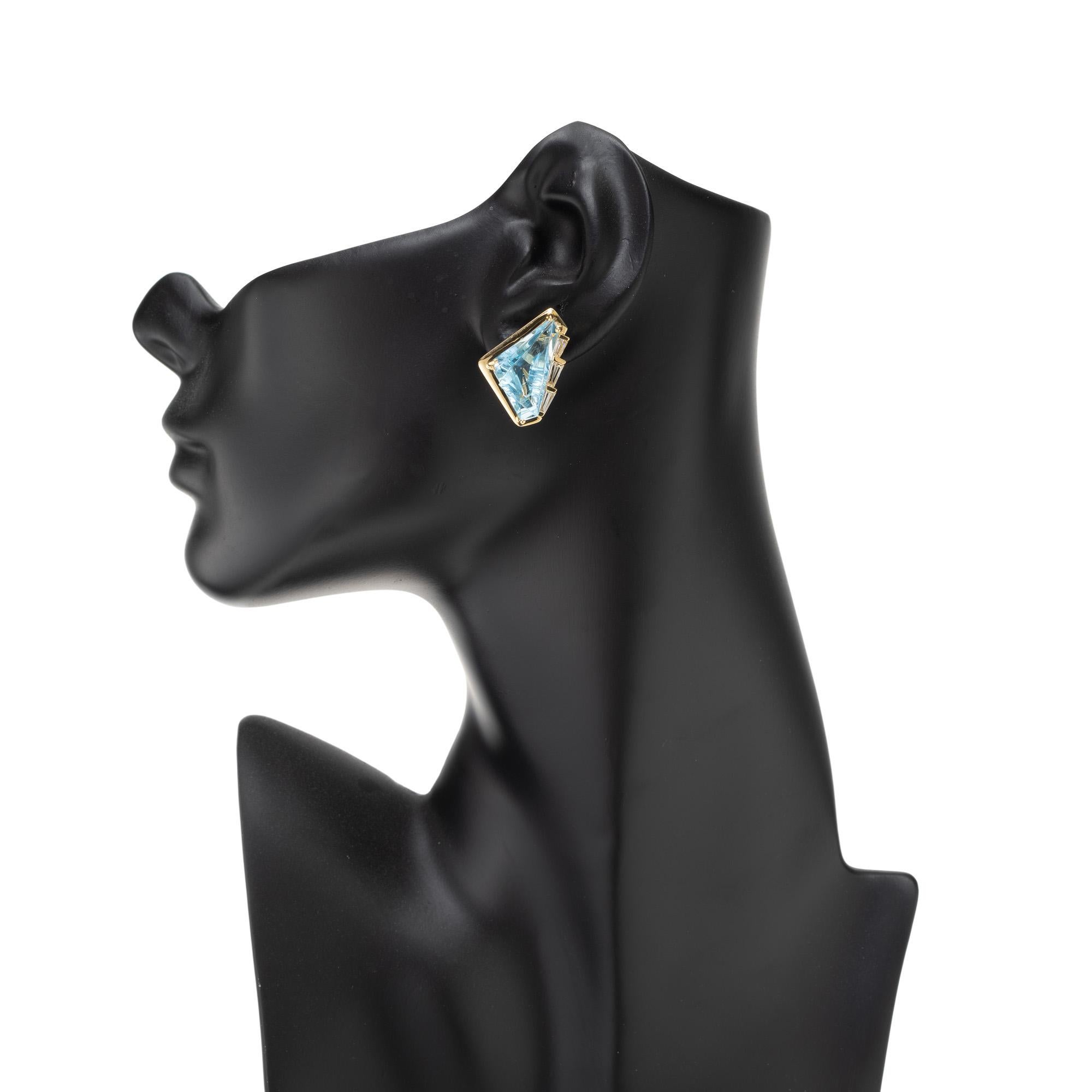 10.00 Carat Blue Topaz Diamond Yellow Gold Lever Back Earrings For Sale 2