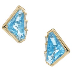 10,00 Carati Topazio Blu Diamante Oro Giallo Orecchini con chiusura a leva