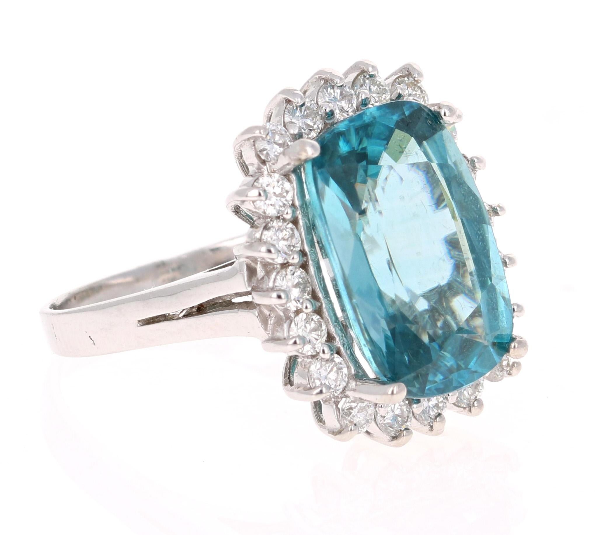 An amazingly deep and beautiful Blue Zircon and Diamond ring that can be a unique Engagement ring for that special someone!
Blue Zircon is a natural stone mined mainly in Sri Lanka, Myanmar, and Australia.  
This ring has a large Rectangular Cushio