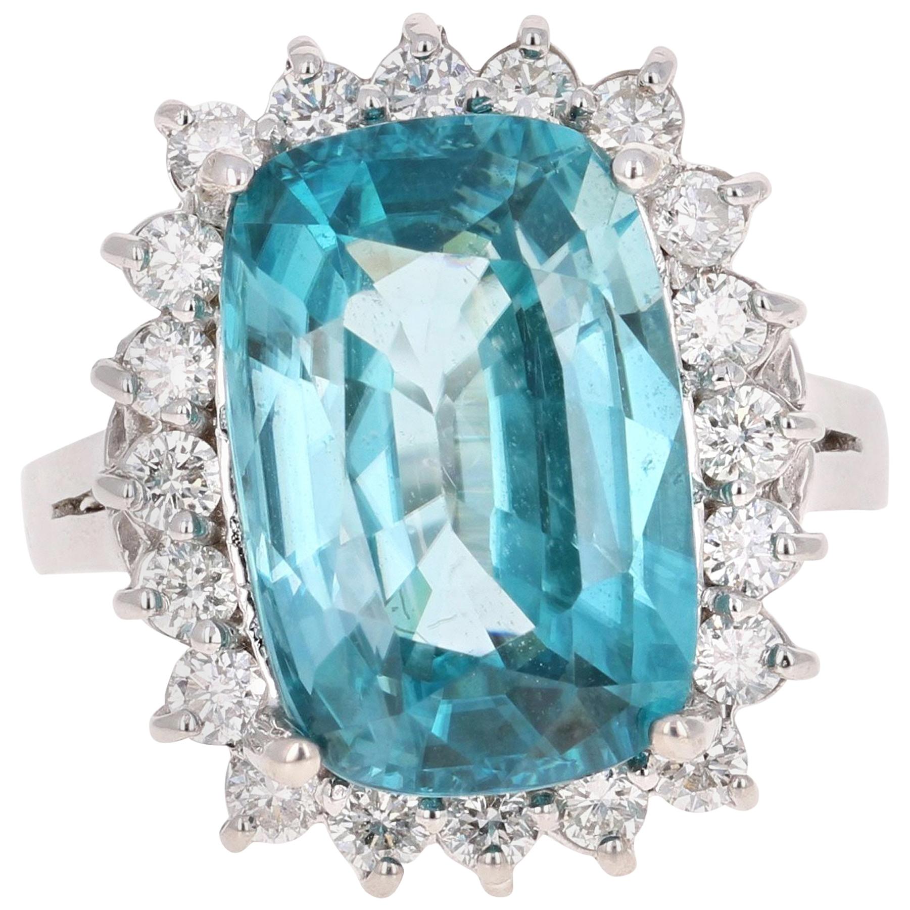 10.00 Carat Blue Zircon Diamond White Gold Engagement Ring 14 Karat White Gold
