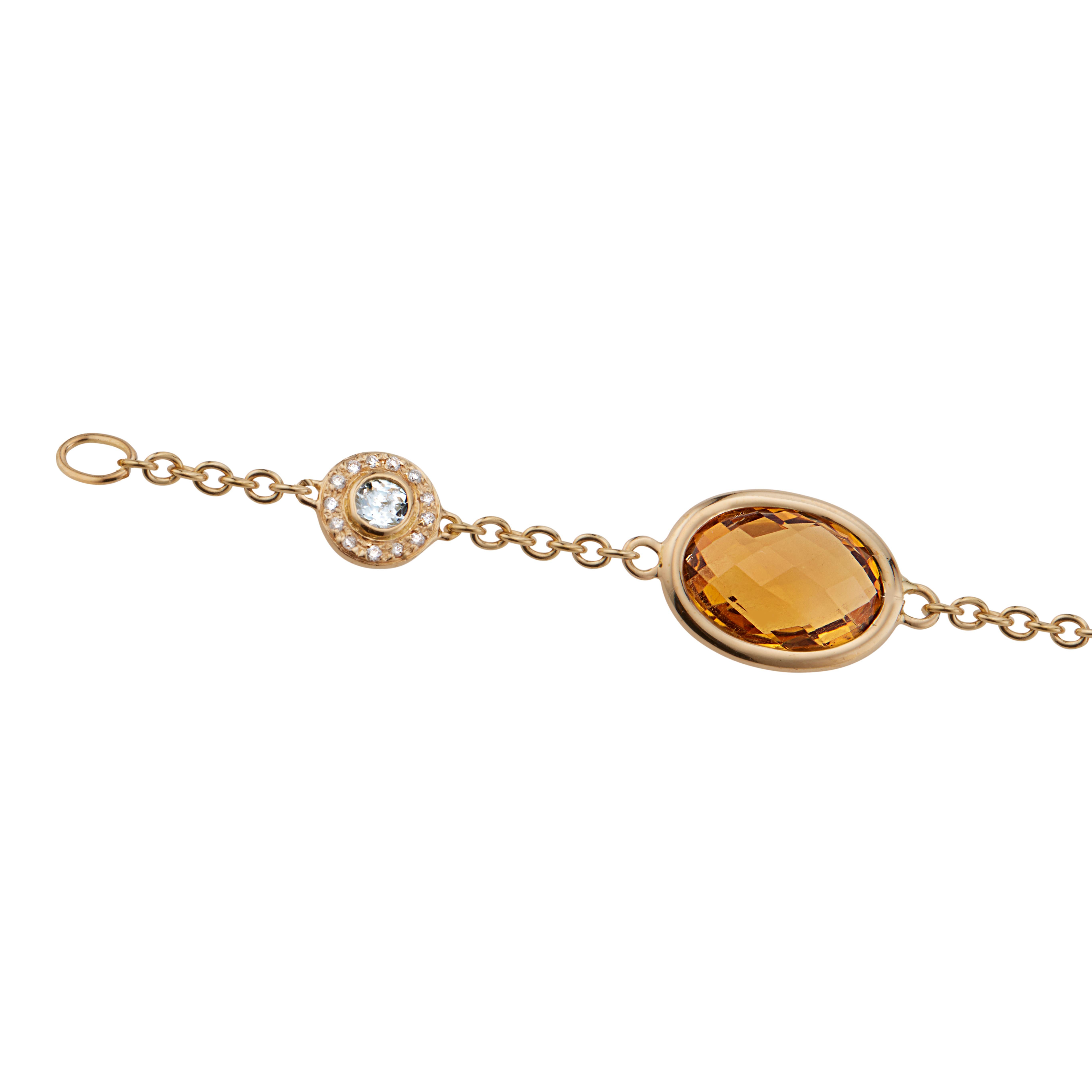Oval Cut 10.00 Carat Citrine Aqua Diamond Yellow Gold Link Bracelet