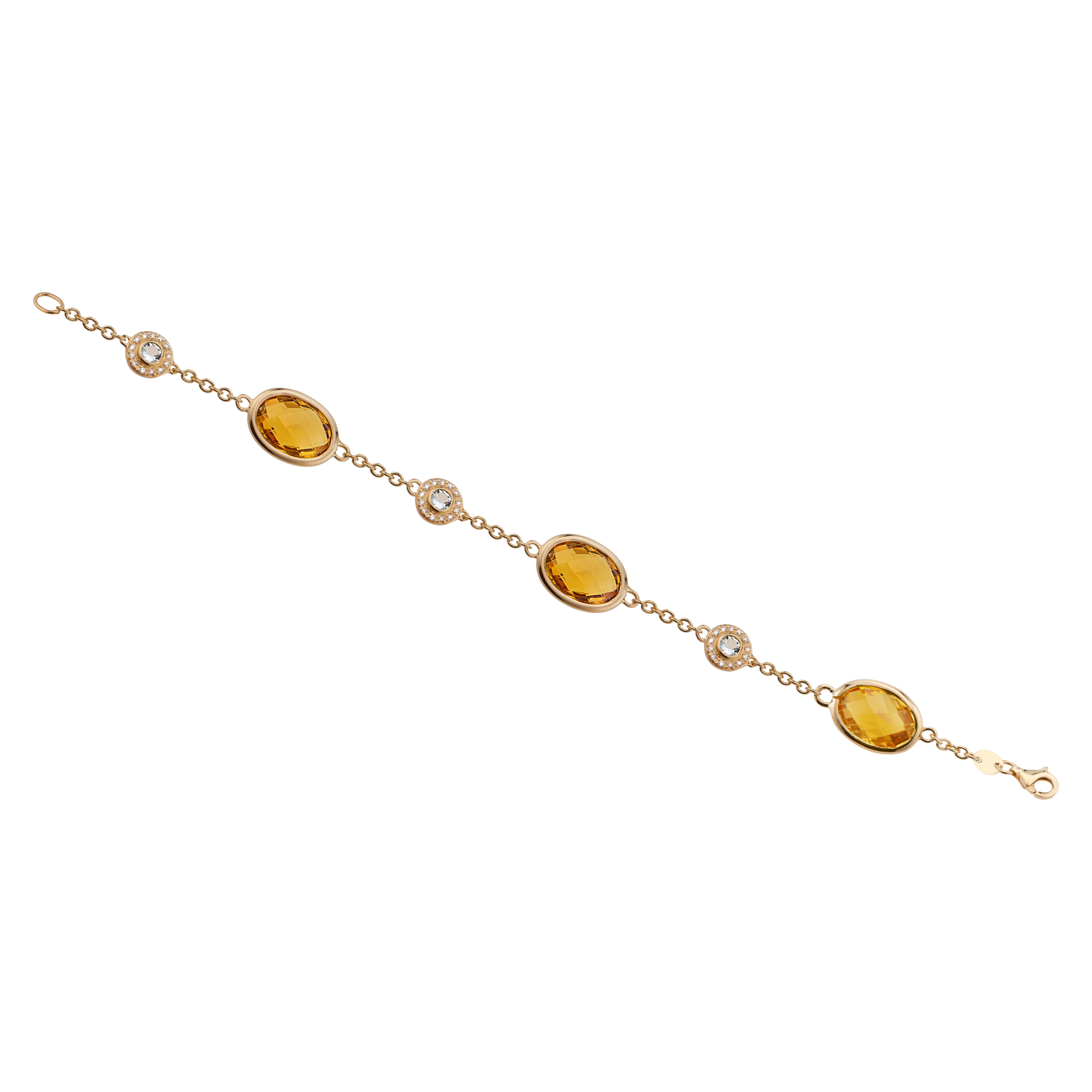 10.00 Carat Citrine Aqua Diamond Yellow Gold Link Bracelet In Excellent Condition In Stamford, CT