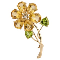 Broche de Oro Amarillo 10,00 Quilates Citrino Peridoto Diamante