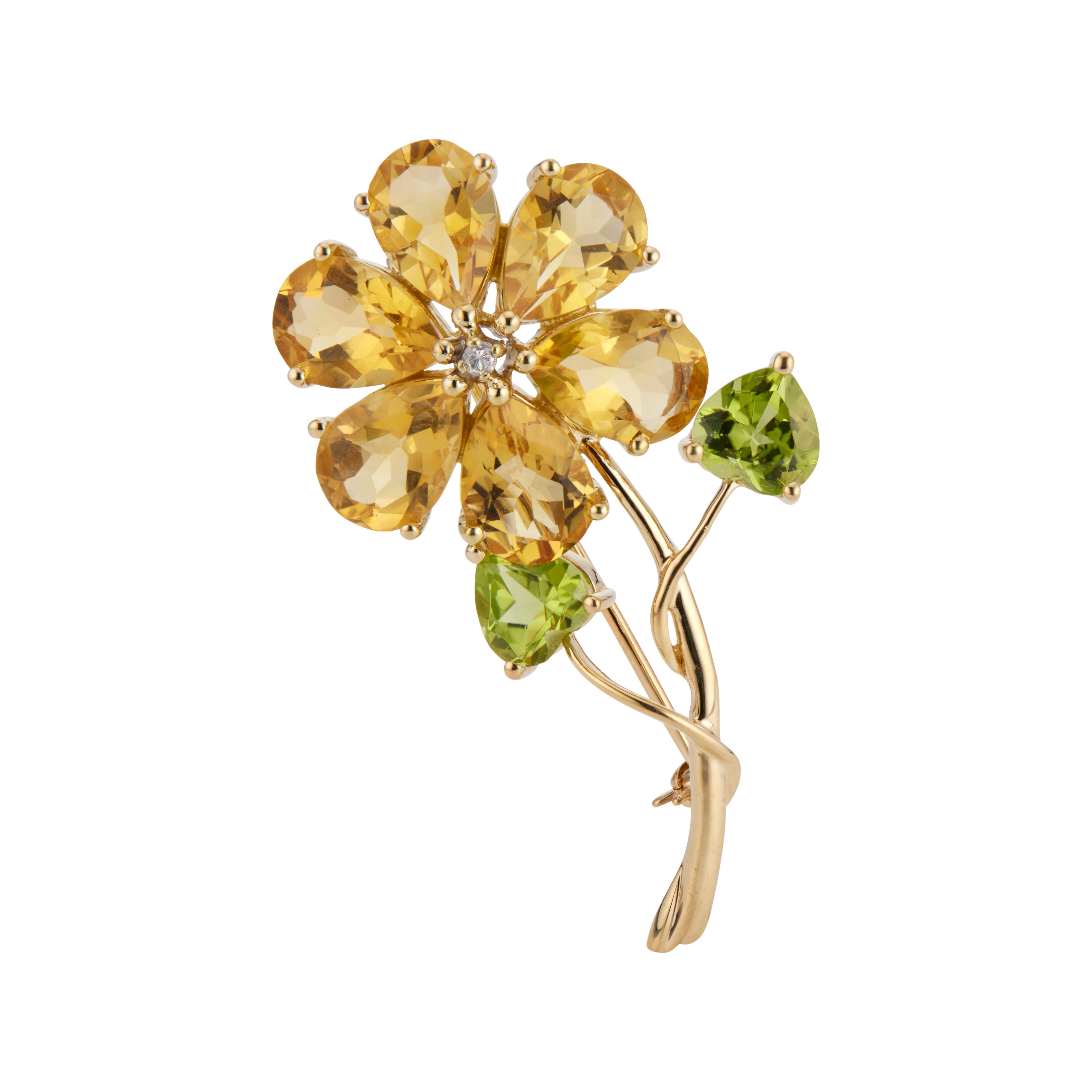 Broche de Oro Amarillo 10,00 Quilates Citrino Peridoto Diamante en Bueno estado para la venta en Stamford, CT