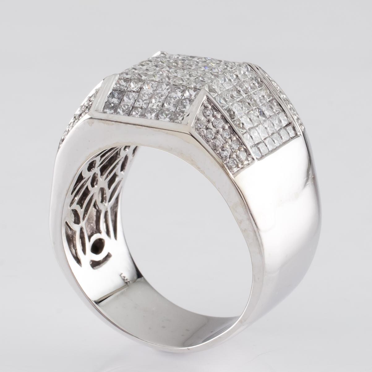 10,00 Quilates Diamante 14 Quilates Oro Blanco Anillo Placa Hombre en Bueno estado para la venta en Sherman Oaks, CA