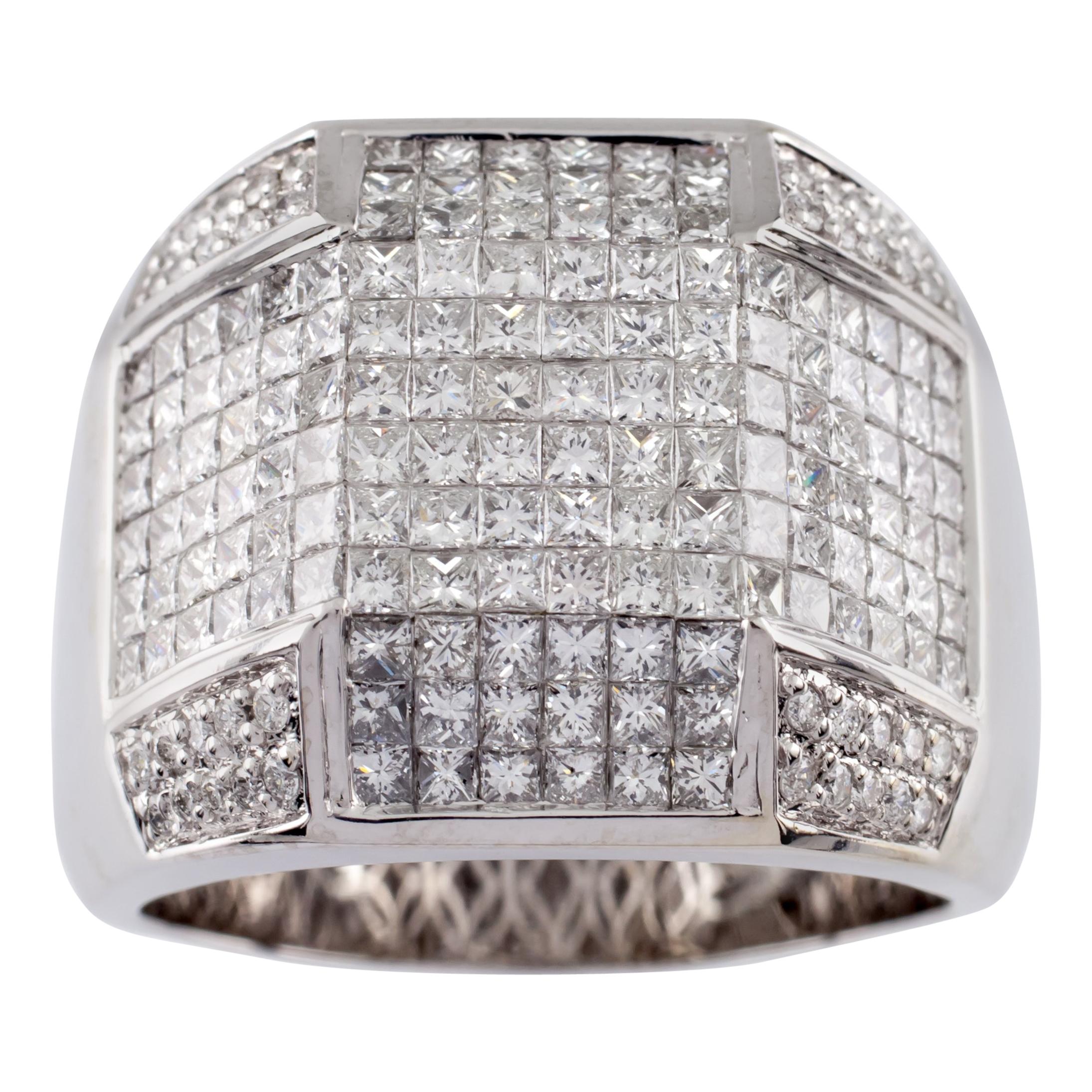 10,00 Quilates Diamante 14 Quilates Oro Blanco Anillo Placa Hombre en venta