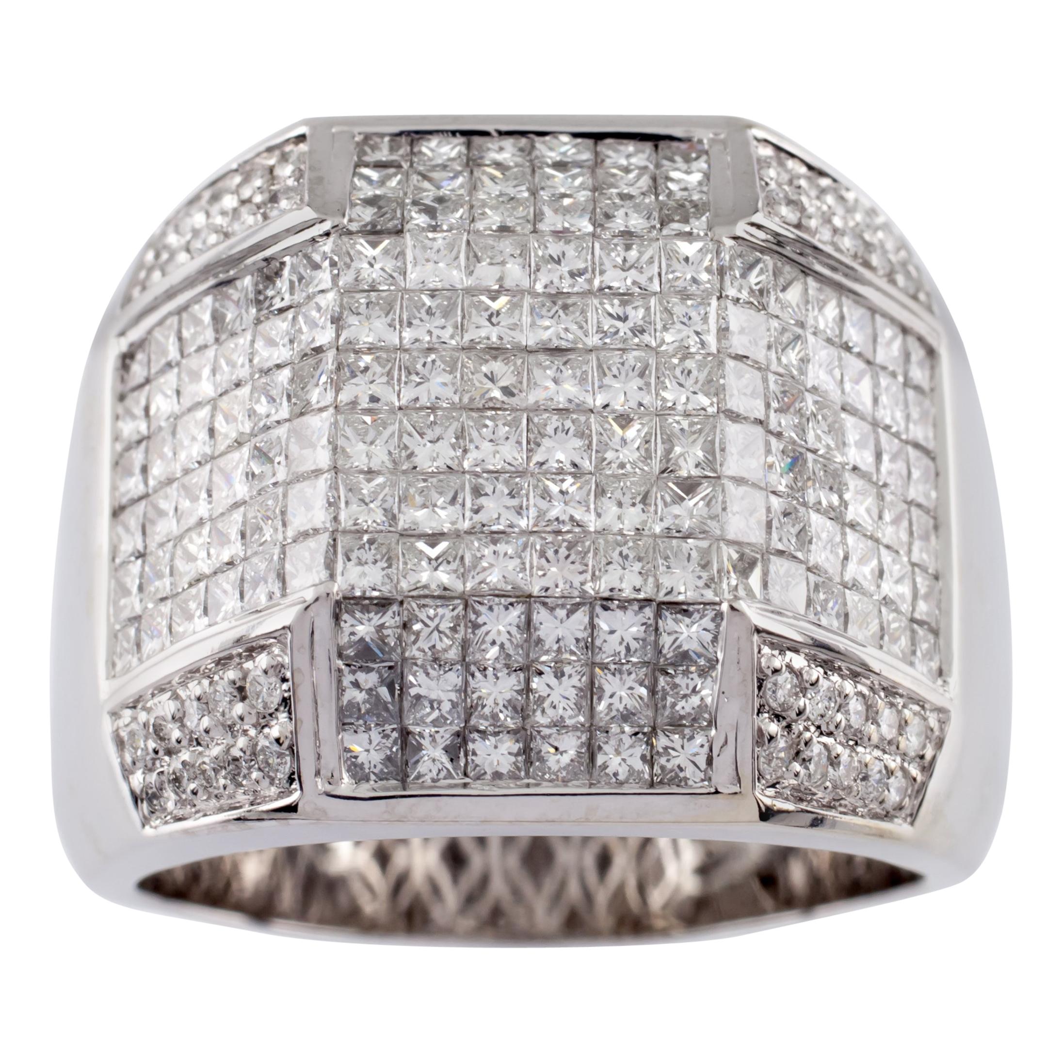 10.00 Carat Diamond 14 Karat White Gold Men's Plaque Ring