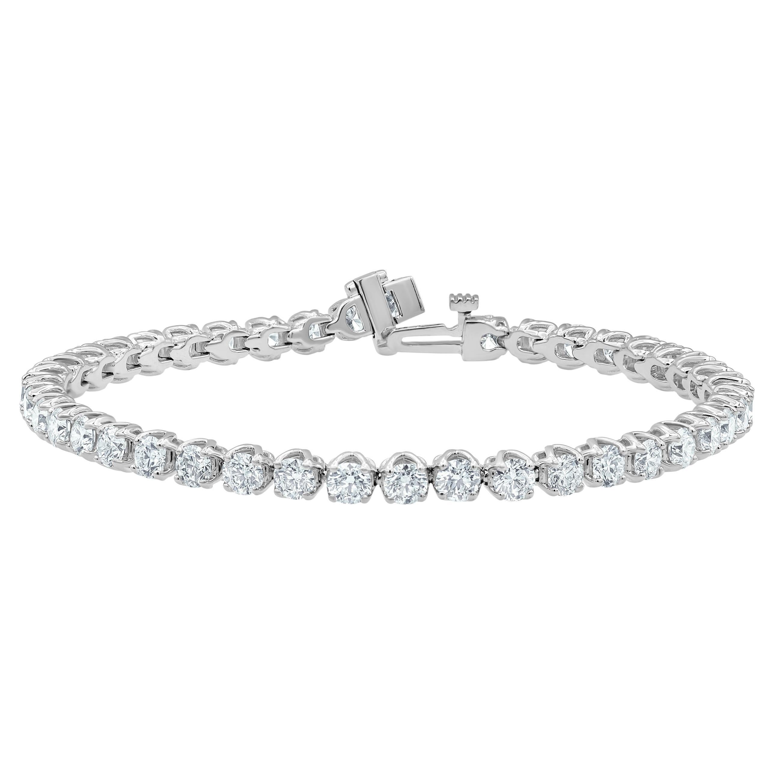10.00 Carat Diamond, 14K White Gold Prong Set Tennis Diamond Bracelet For Sale