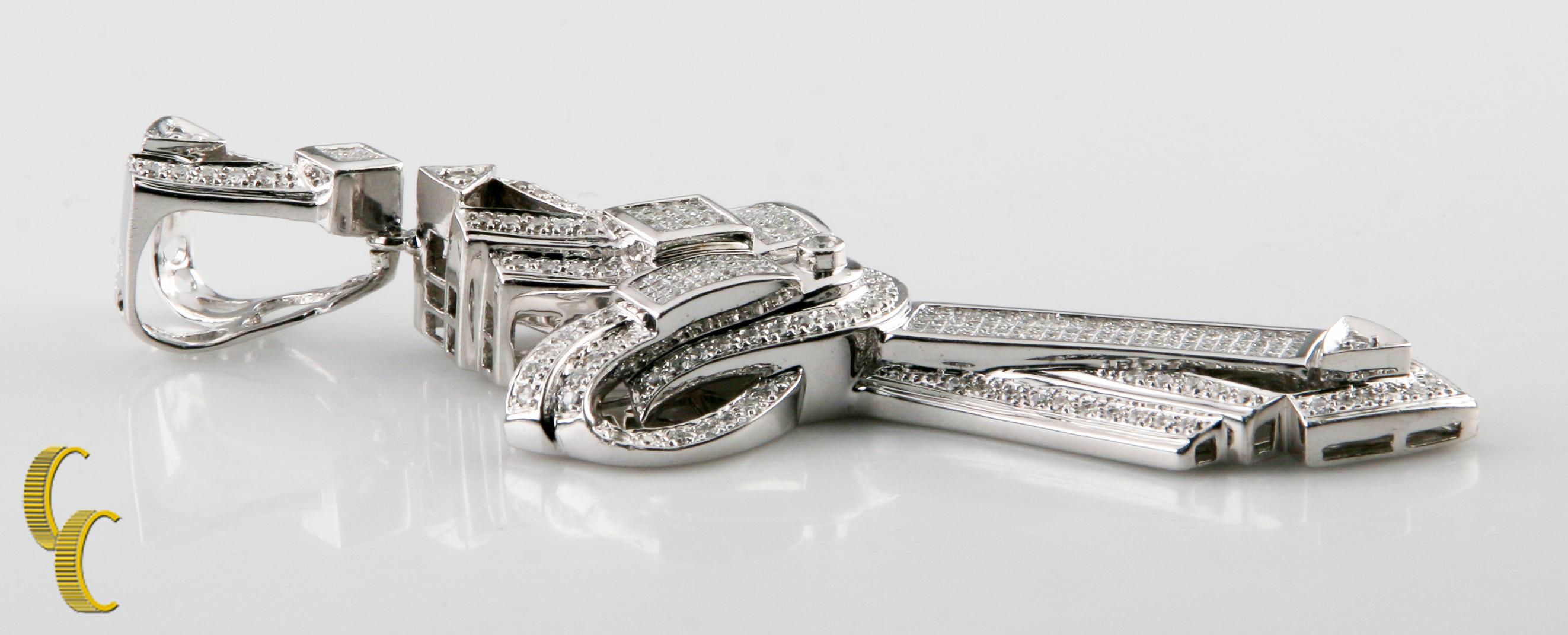 Princess Cut 10.00 Carat Diamond Cross Invisibly Set 14 Karat White Gold Pendant For Sale