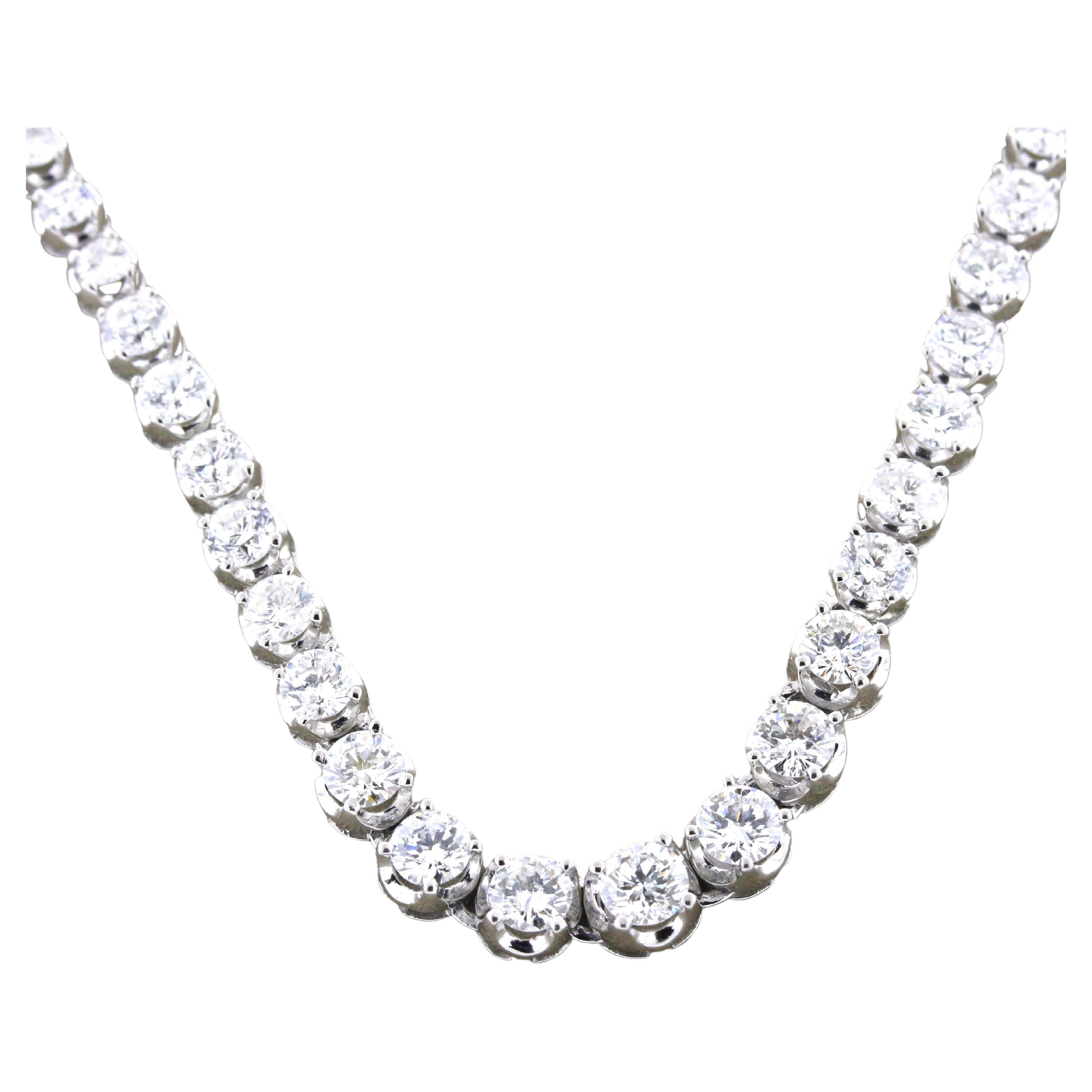 10.00 Carat Diamond Platinum 4-Prong Tennis Necklace For Sale