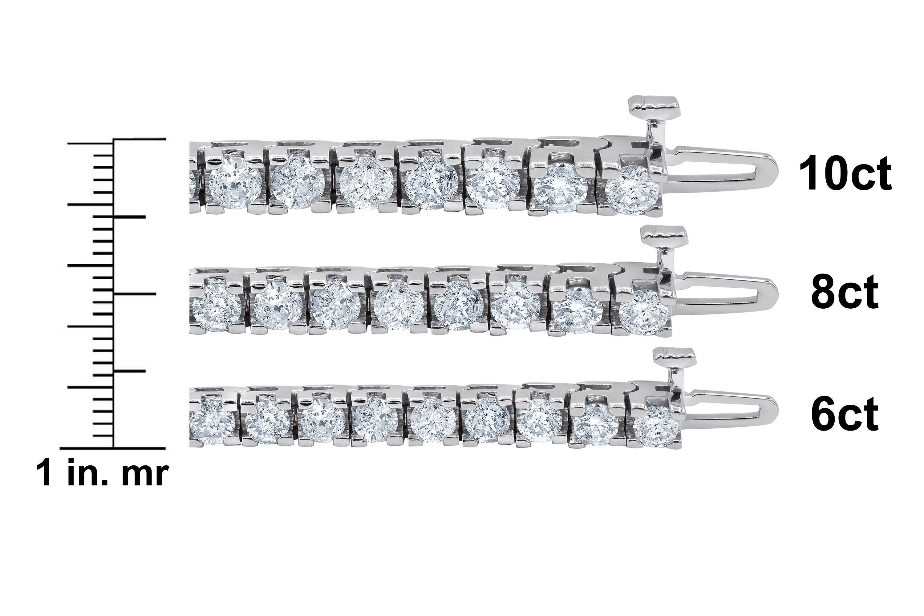 Timeless four prong diamond tennis bracelet:
- 10.00 Carats of Round Brilliant Cut Diamonds
- Each stone approx. 0.25 Carats
-G-H in Color, SI I in Clarity
- 100% eye clean diamonds
