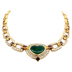 10,00 Karat Smaragd 6,00 Karat runder Diamant 5,10 Karat Rubin 18K YG Halskette