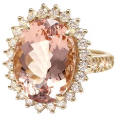 10.00 Carat Exquisite Natural Morganite and Diamond 14K Solid Yellow Gold Ring