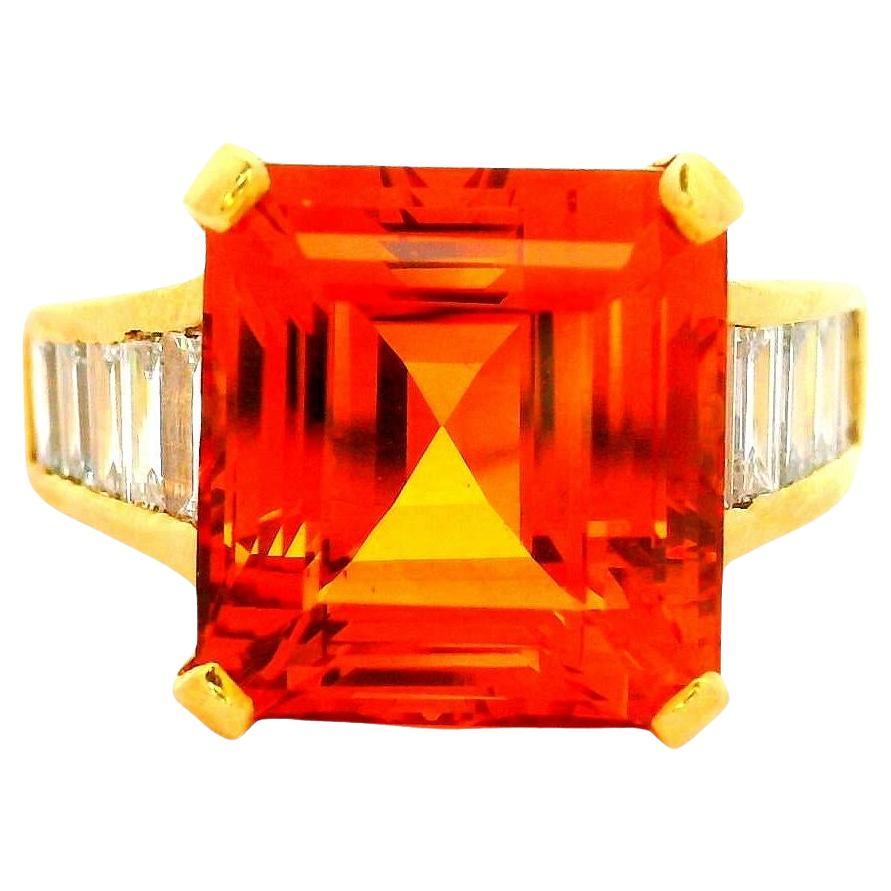 10.00 Carat Imperial Topaz Diamond 18k Yellow Gold Ring For Sale