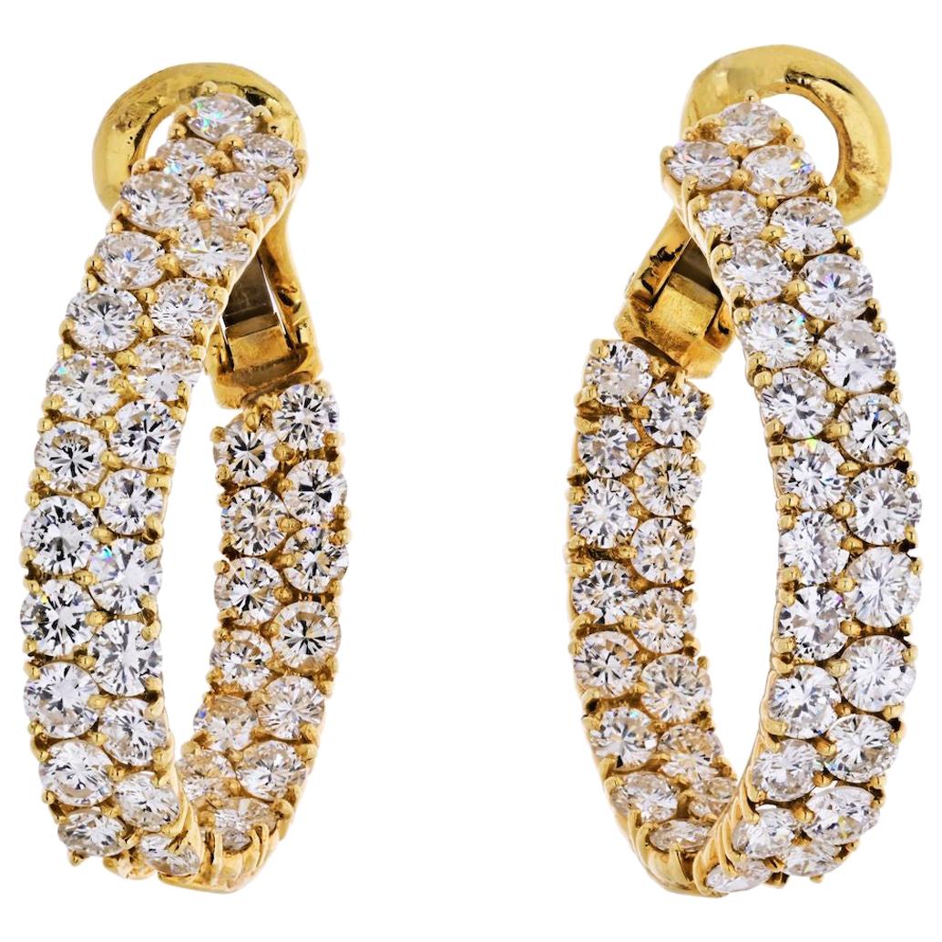 10.00 Carat Inside and Out 18 Karat Yellow Gold Diamond Hoop Earrings