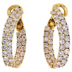 10.00 Carat Inside and Out 18 Karat Yellow Gold Diamond Hoop Earrings